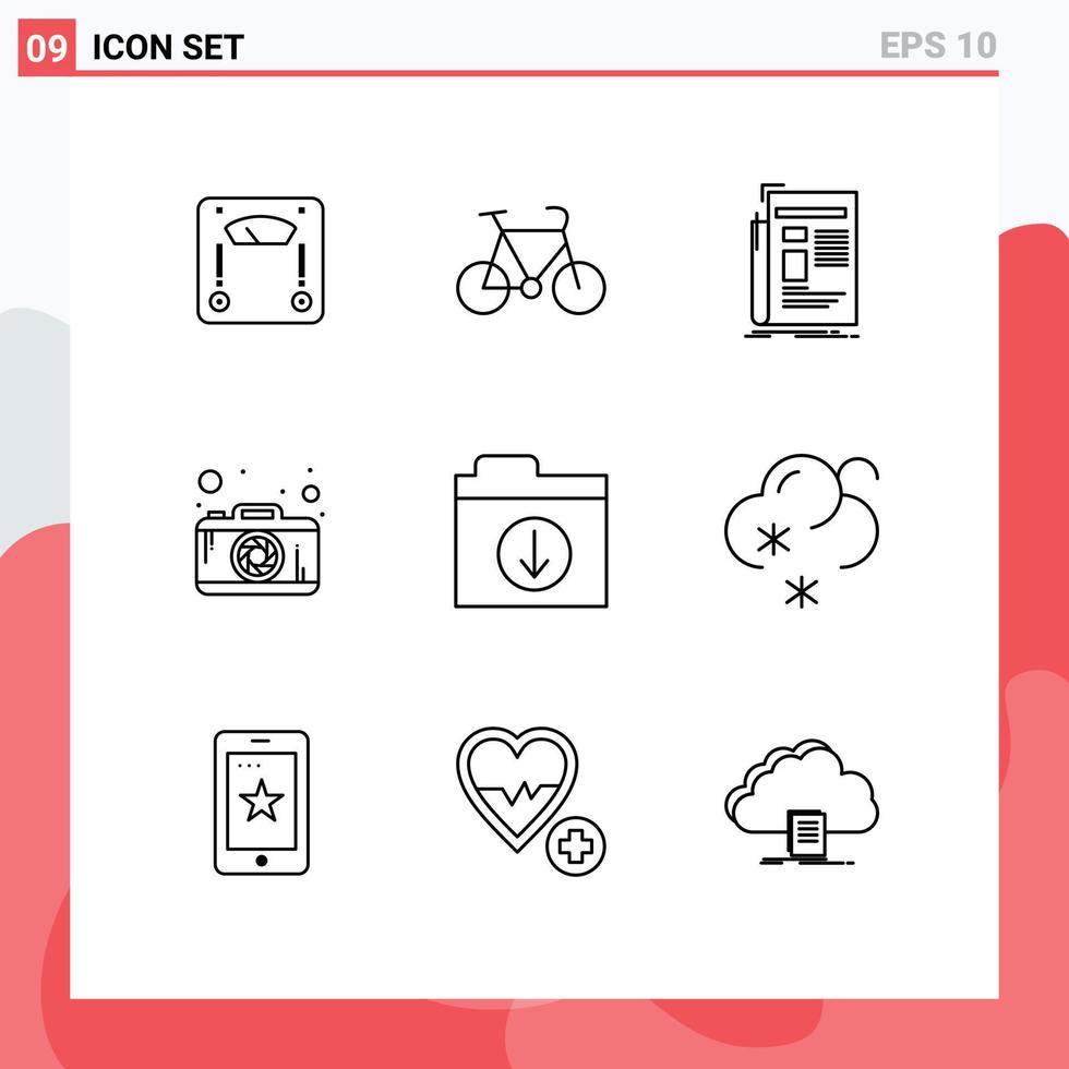 utente interfaccia imballare di 9 di base lineamenti di File fotografia gazzetta telecamera giornale modificabile vettore design elementi