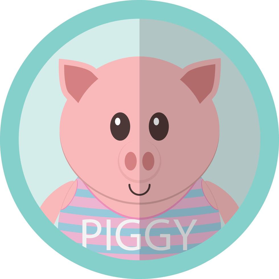 simpatico cartone animato piggy icona piatta avatar tondo cerchio vettore