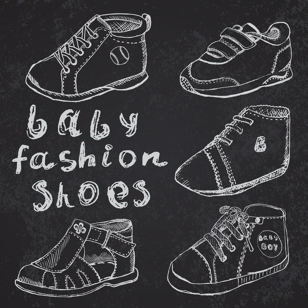 scarpe moda bambino impostare schizzo disegnato a mano vettore