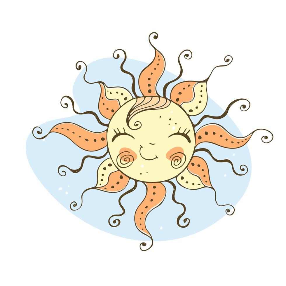 simpatico sole in stile doodle per tema bambini. vettore