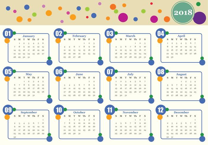 Modello di vettore del calendario mensile stampabile 2018