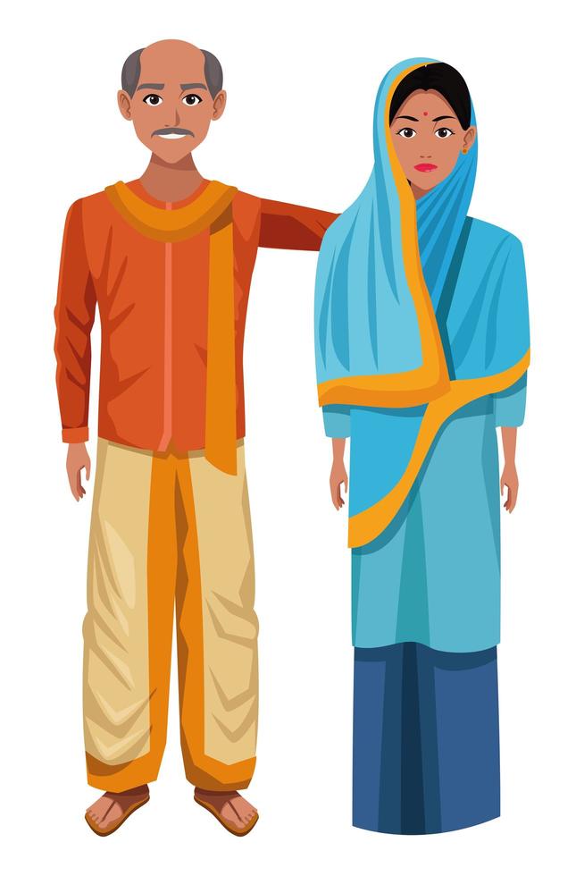personaggi dei cartoni animati di coppia indiana vettore