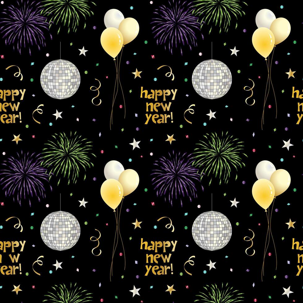 Seamless pattern di Capodanno con palloncini e fuochi d'artificio vettore