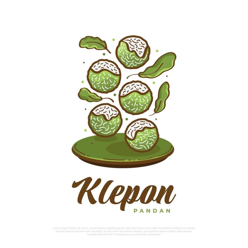 klepon, indonesiano tradizionale cibo o spuntini. klepon e verde foglia vettore illustrazione