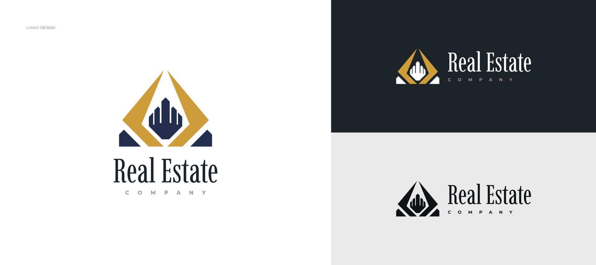 moderno e lusso edificio struttura logo design per vero tenuta industria identità. grattacielo logo o icona per costruzione e architettura marca vettore