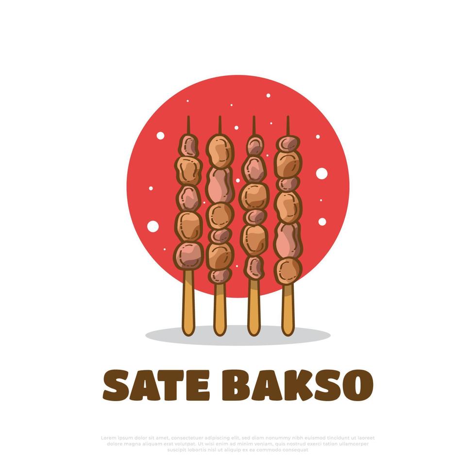 illustrazione di saziare Bakso, indonesiano cibo o merenda. grigliato satay polpetta vettore illustrazione