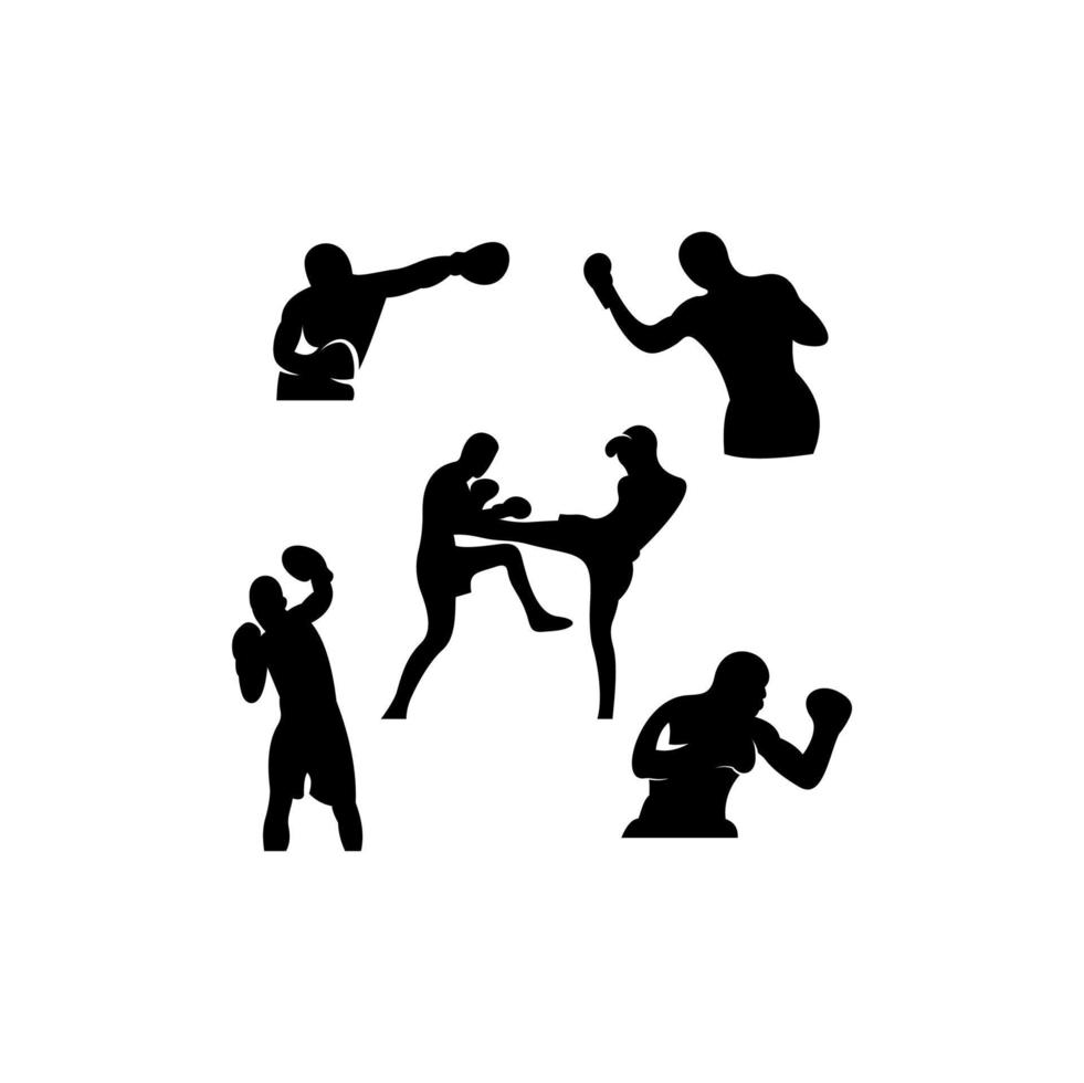 boxe impostato silhouette icona logo vettore