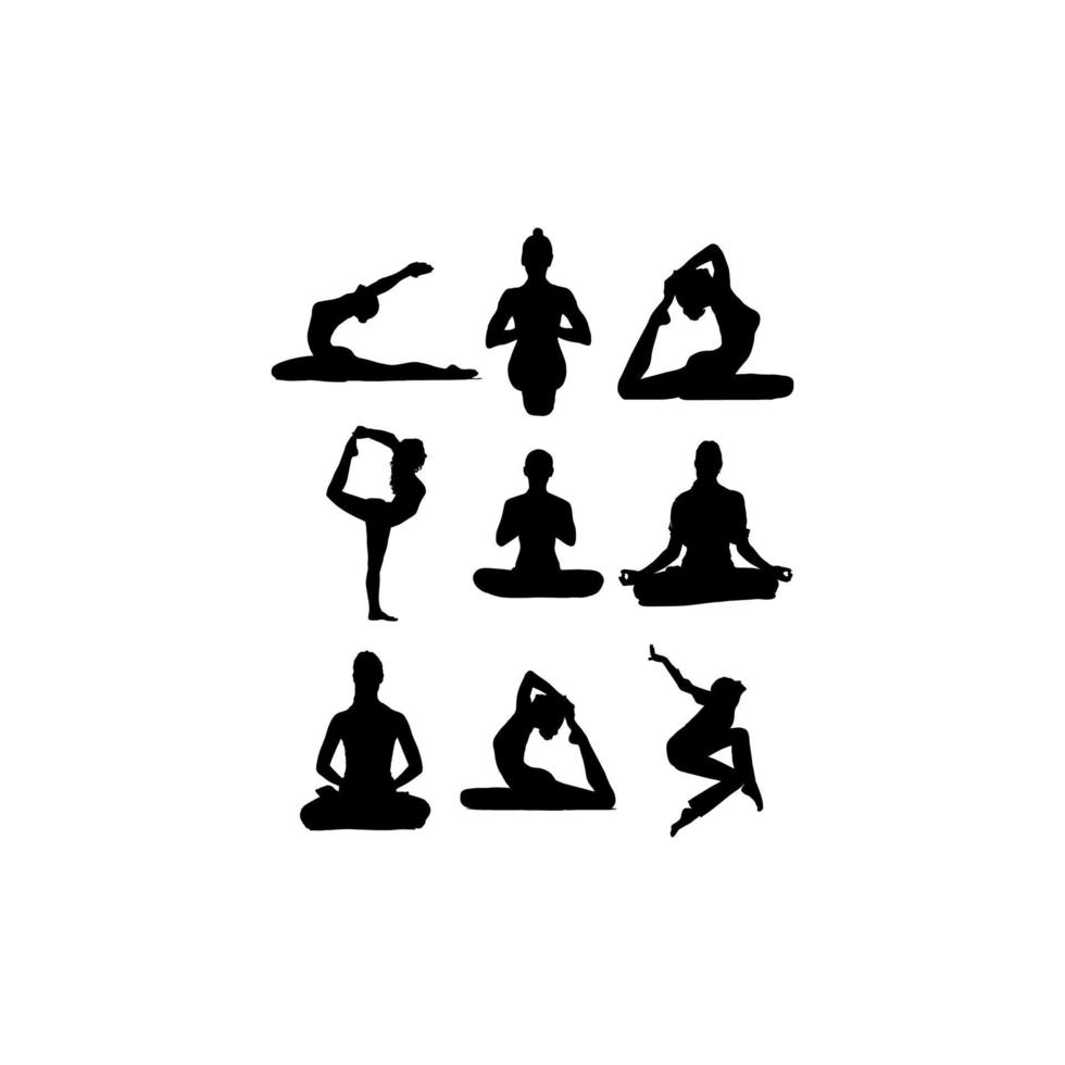 donna yoga impostato silhouette icona design vettore