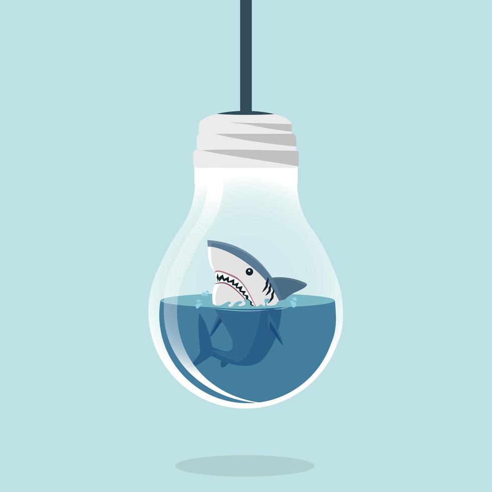 squalo bianco nel design piatto della lampadina vettore