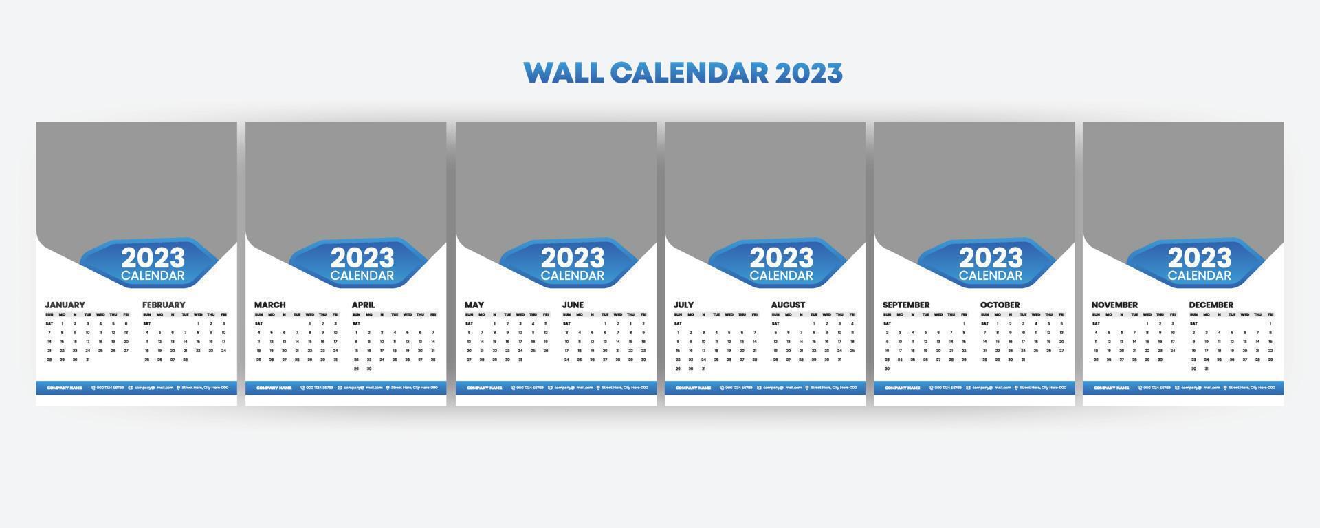 2023 calendario modello design. settimana inizia su Domenica bianca e giallo calendario per uomo d'affari. parete progettista nel semplice pulito stile. aziendale o attività commerciale calendario. inglese vettore calendario disposizione.