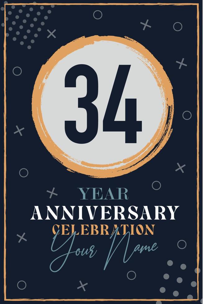 34 anni anniversario invito carta. celebrazione modello moderno design elementi buio blu sfondo - vettore illustrazione