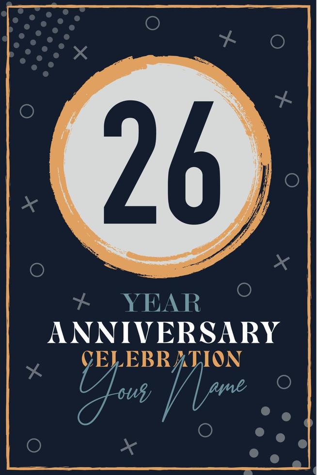 26 anni anniversario invito carta. celebrazione modello moderno design elementi buio blu sfondo - vettore illustrazione