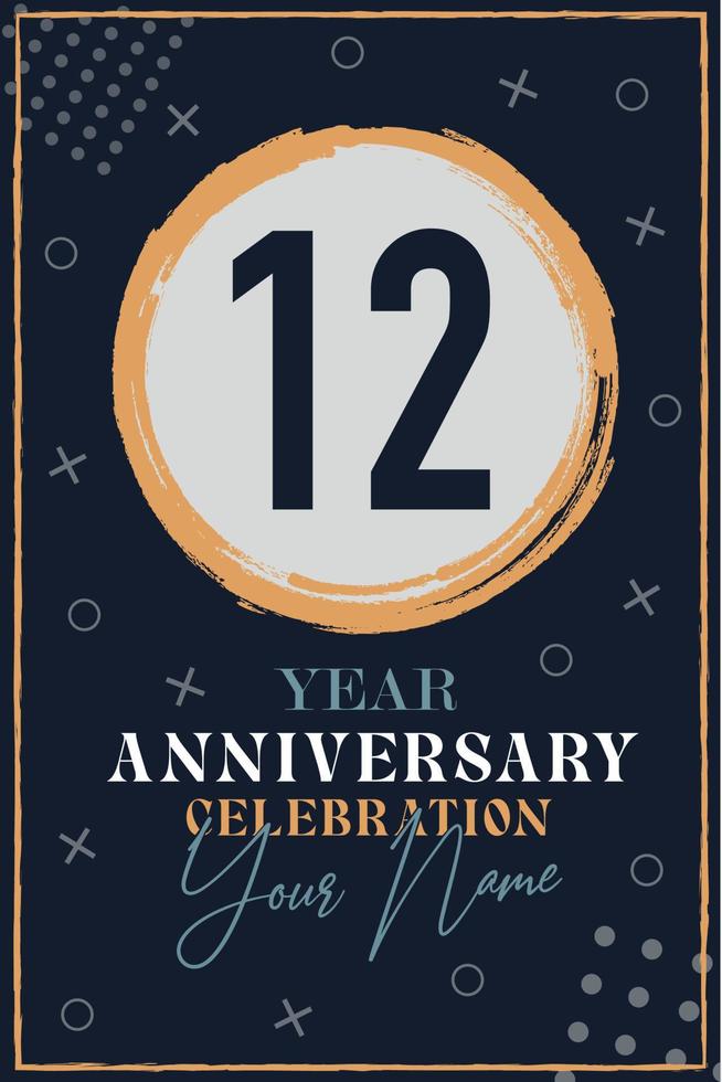 12 anni anniversario invito carta. celebrazione modello moderno design elementi buio blu sfondo - vettore illustrazione