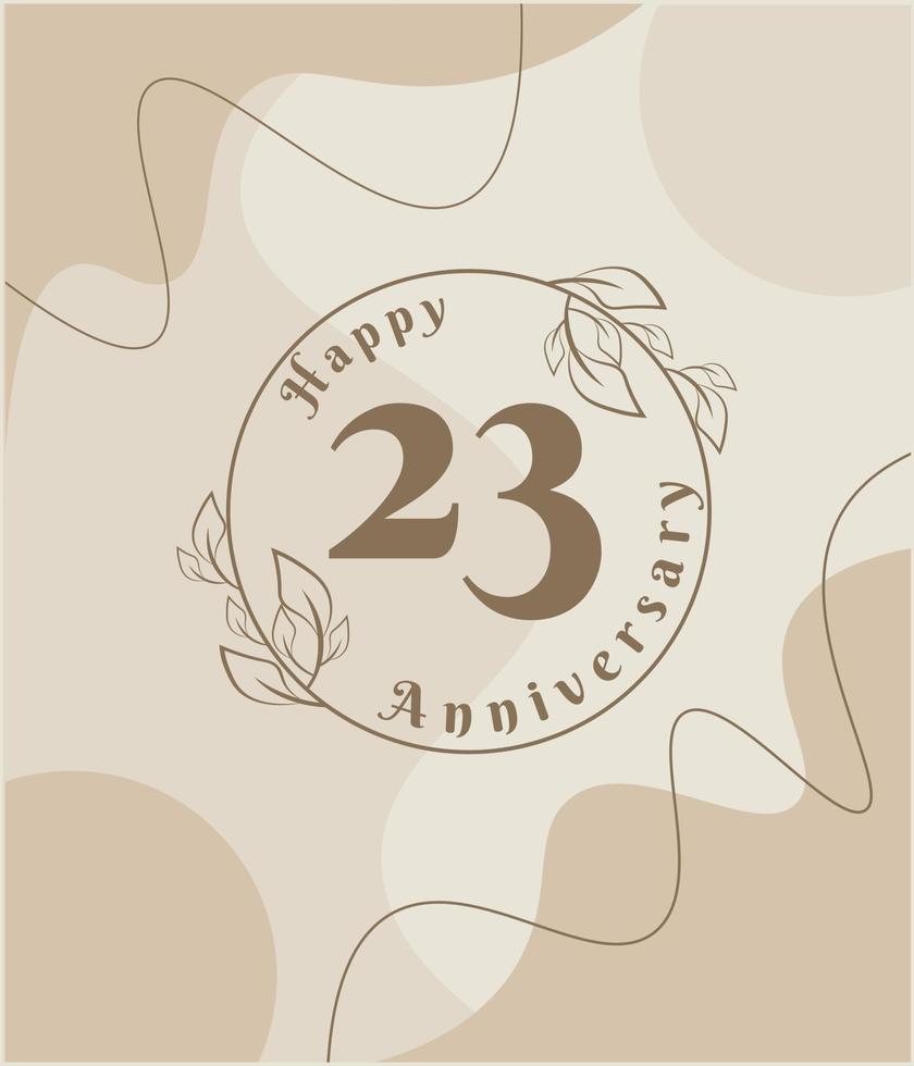 23 anno anniversario, minimalista logo. Marrone vettore illustrazione su minimalista fogliame modello disegno, le foglie linea arte inchiostro disegno con astratto Vintage ▾ sfondo.