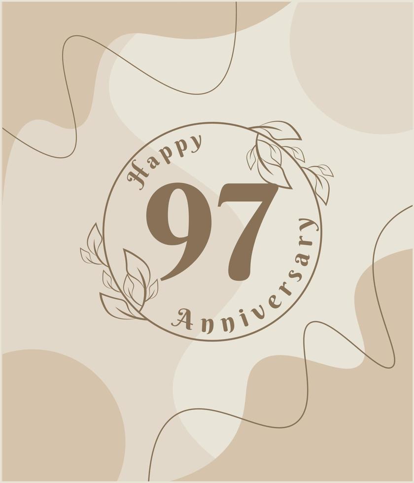 97 anno anniversario, minimalista logo. Marrone vettore illustrazione su minimalista fogliame modello disegno, le foglie linea arte inchiostro disegno con astratto Vintage ▾ sfondo.