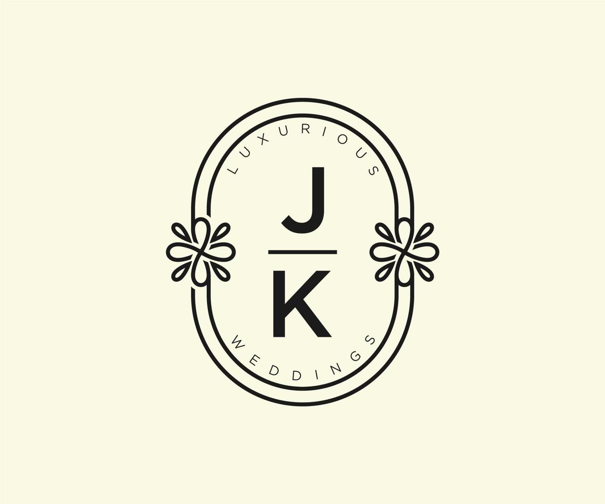 jk iniziali lettera nozze monogramma loghi modello, mano disegnato moderno minimalista e floreale modelli per invito carte, Salva il Data, elegante identità. vettore