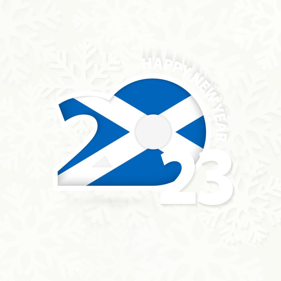 nuovo anno 2023 per Scozia su fiocco di neve sfondo. vettore