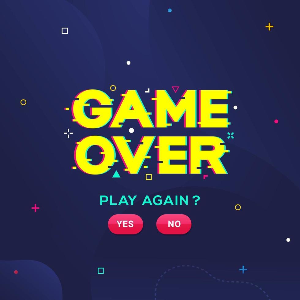 game over play di nuovo cyber noise glitch design vettore