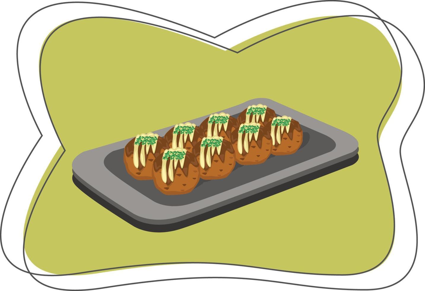 takoyaki asiatico cibo piatto design illustrazione vettore
