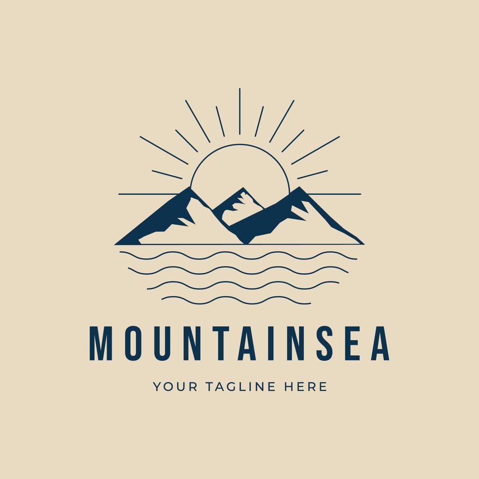 montagna mare logo avventura con Alba vettore illustrazione design