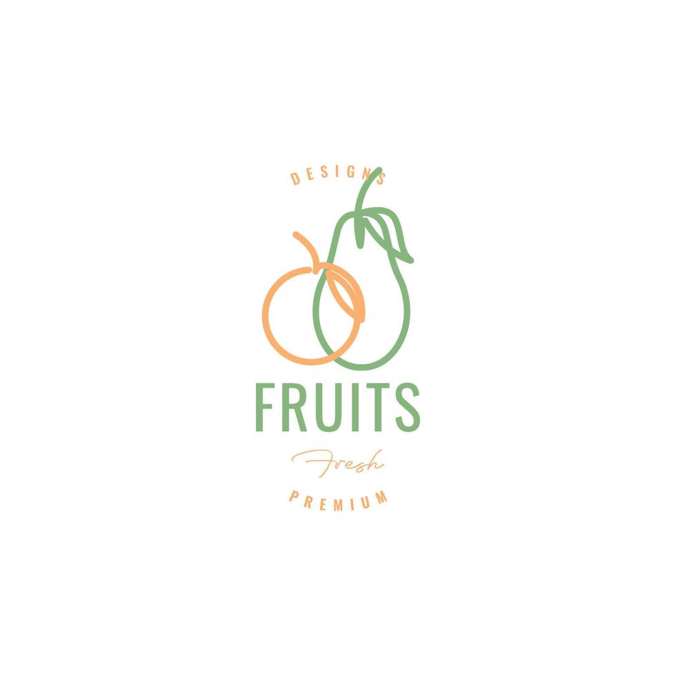 fresco frutta Linee arte colorato minimalista logo design vettore