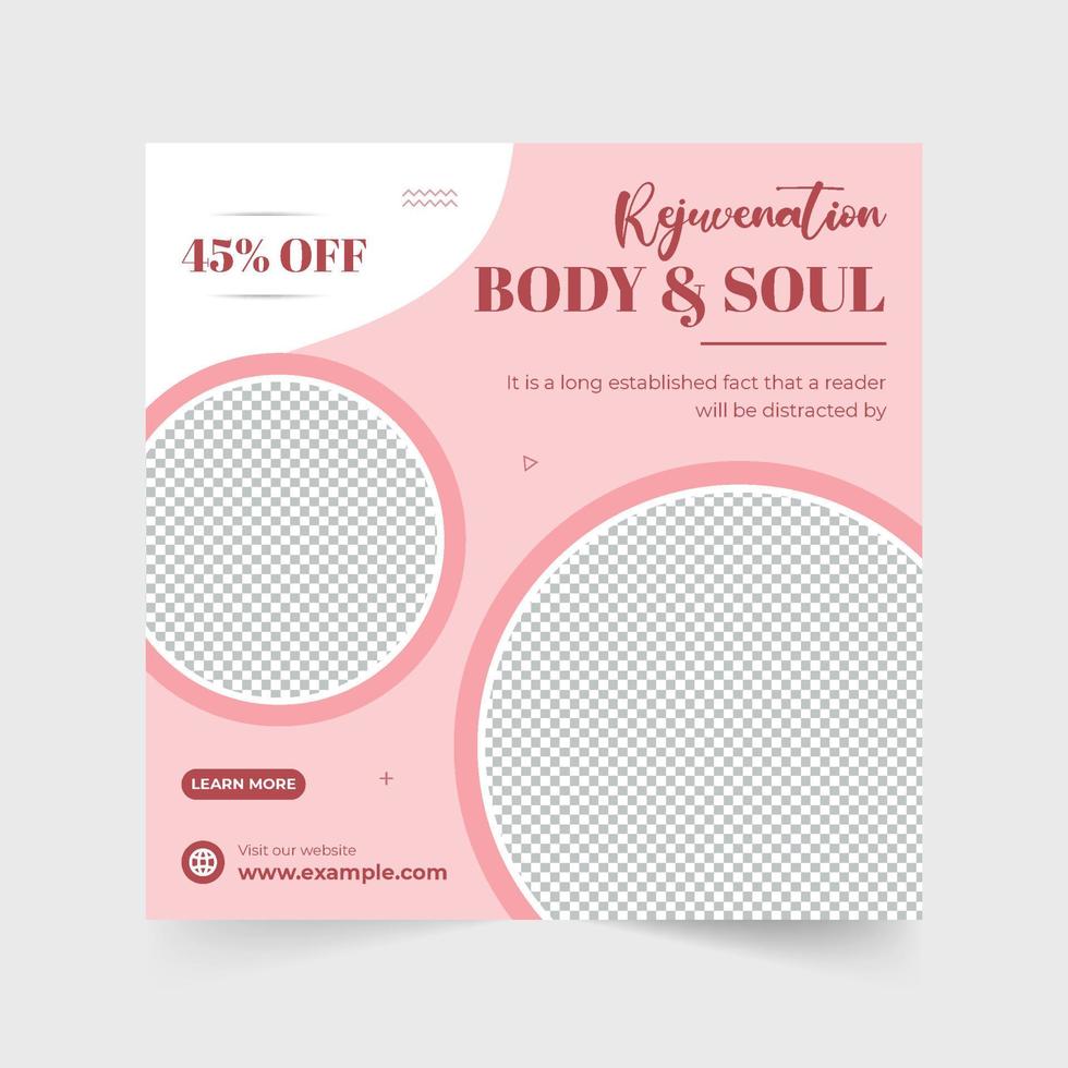 terme centro promozionale ragnatela bandiera design con rosso e bambino rosa colori. corpo trattamento e benessere manifesto vettore per marketing. bellezza salone sociale media inviare design con foto segnaposto.