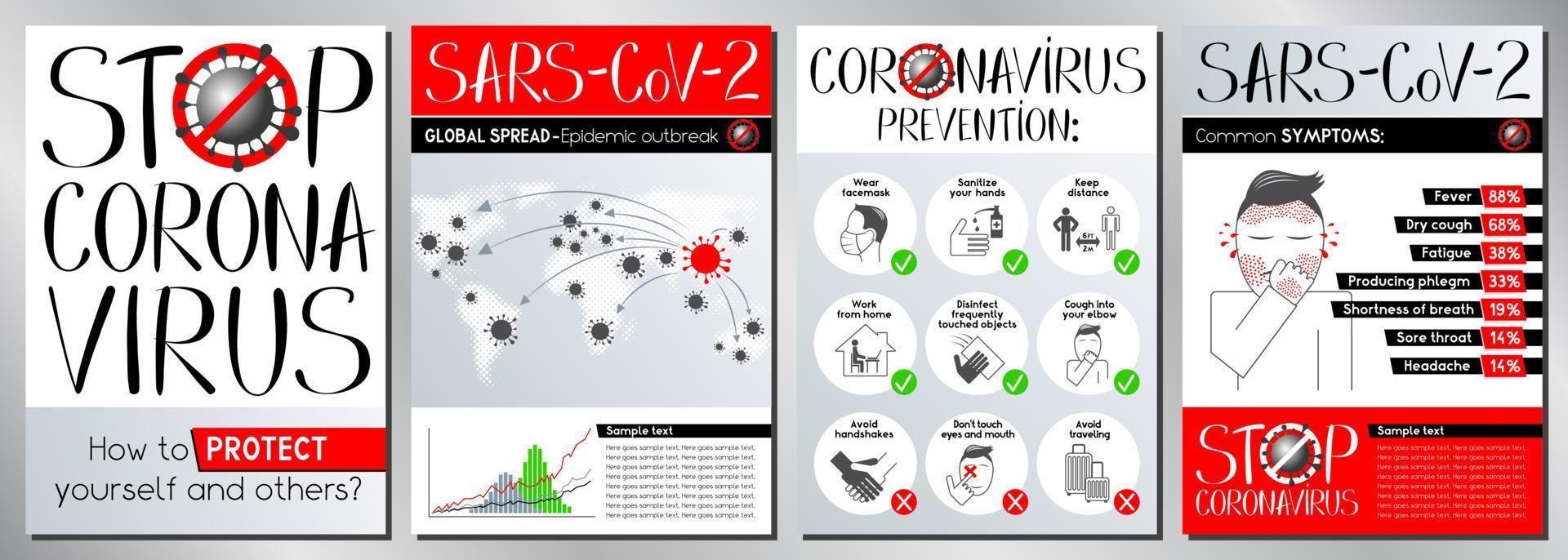 impostato di manifesti di coronavirus epidemico vettore