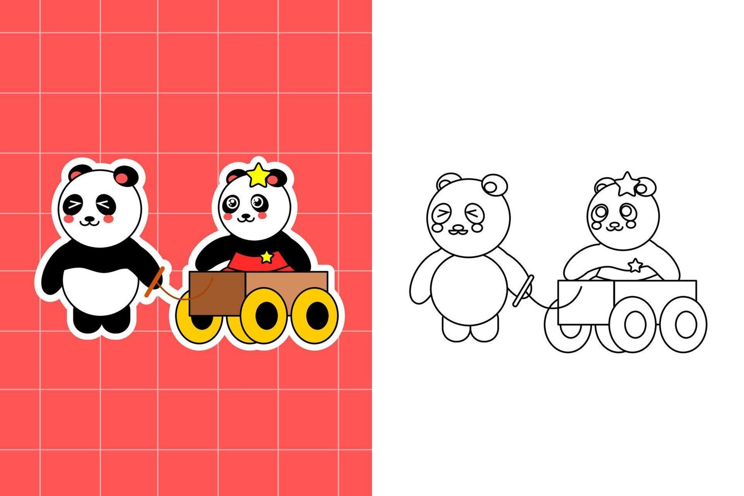 colorazione pagina di panda famiglia per bambino piccolo vettore