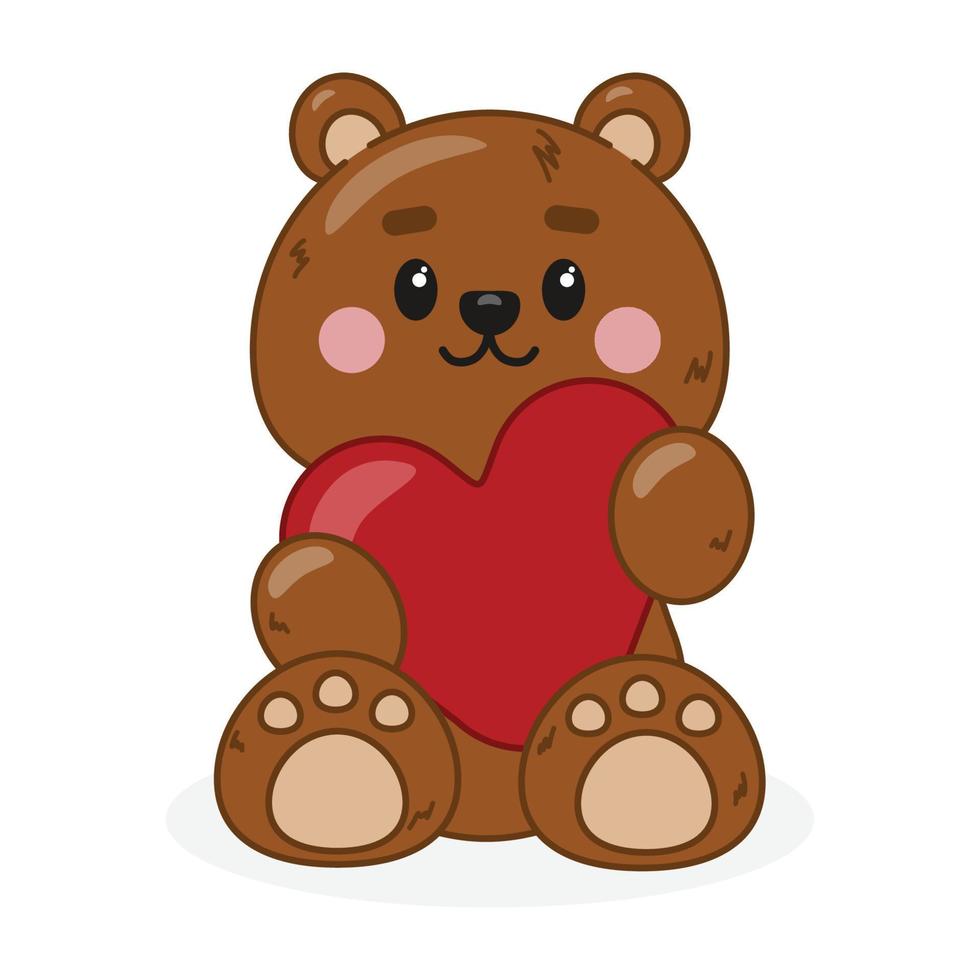 carino cartone animato orsacchiotto orso con un' cuore nel il suo mani vettore