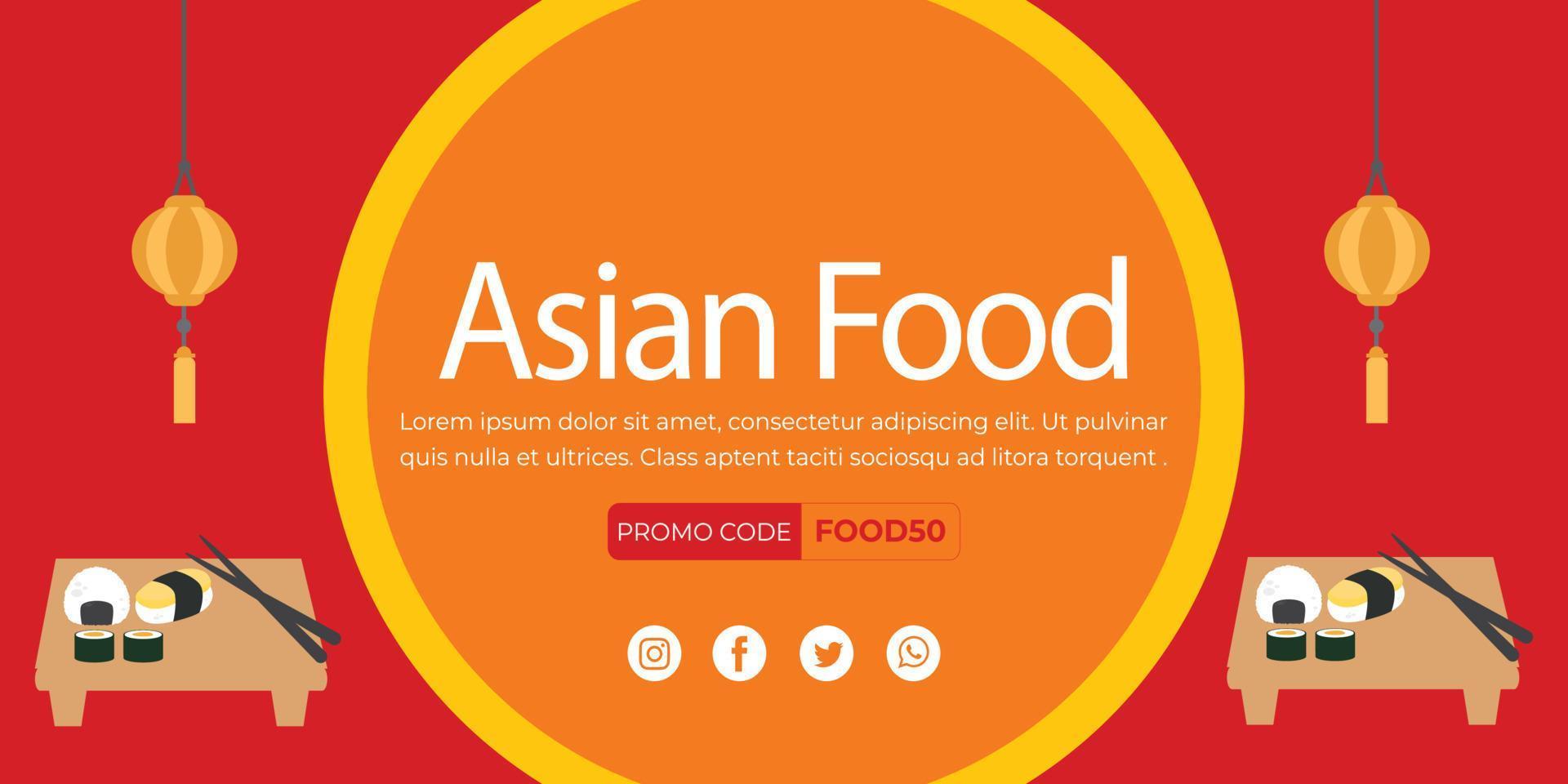 asiatico cibo atterraggio pagina modello, cibo sfondo vettore illustrazione. asiatico cibo manifesto