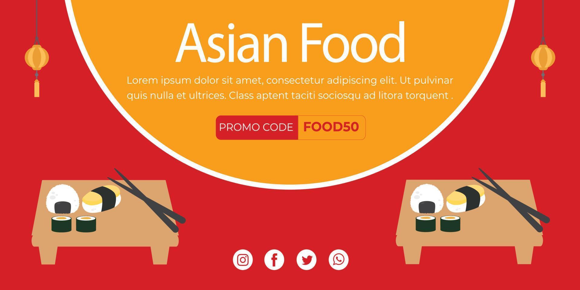 asiatico cibo atterraggio pagina modello, cibo sfondo vettore illustrazione. asiatico cibo manifesto