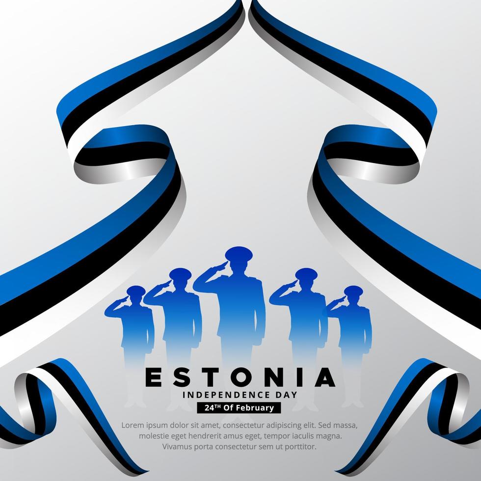 contento Estonia indipendenza giorno design con soldati silhouette e ondulato bandiera vettore. vettore