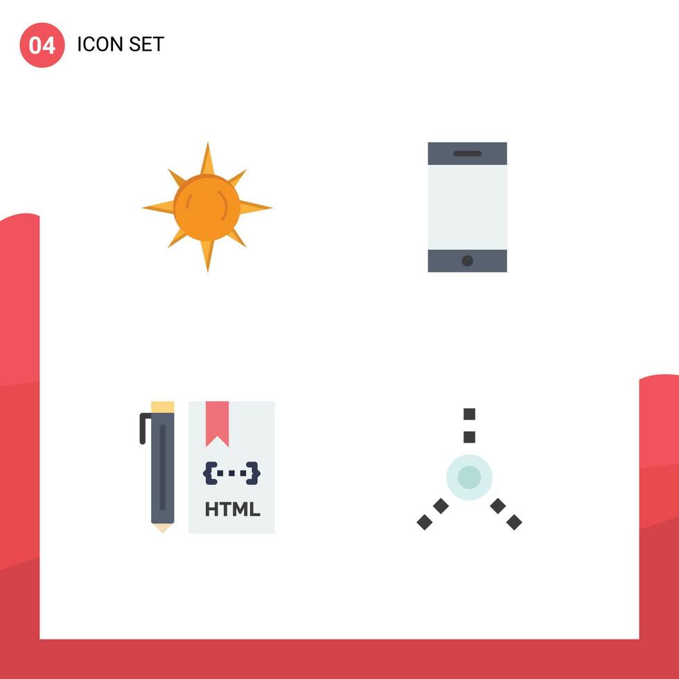 4 piatto icona concetto per siti web mobile e applicazioni sole sviluppo dispositivo codice connessione modificabile vettore design elementi