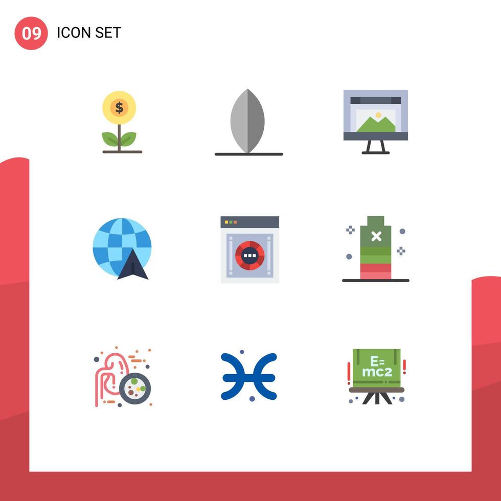 piatto colore imballare di 9 universale simboli di Internet viaggio App globo sito web modificabile vettore design elementi
