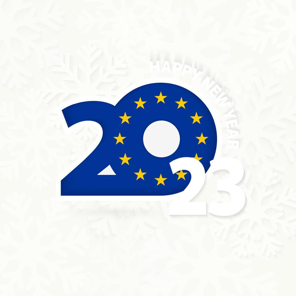 nuovo anno 2023 per europeo unione su fiocco di neve sfondo. vettore