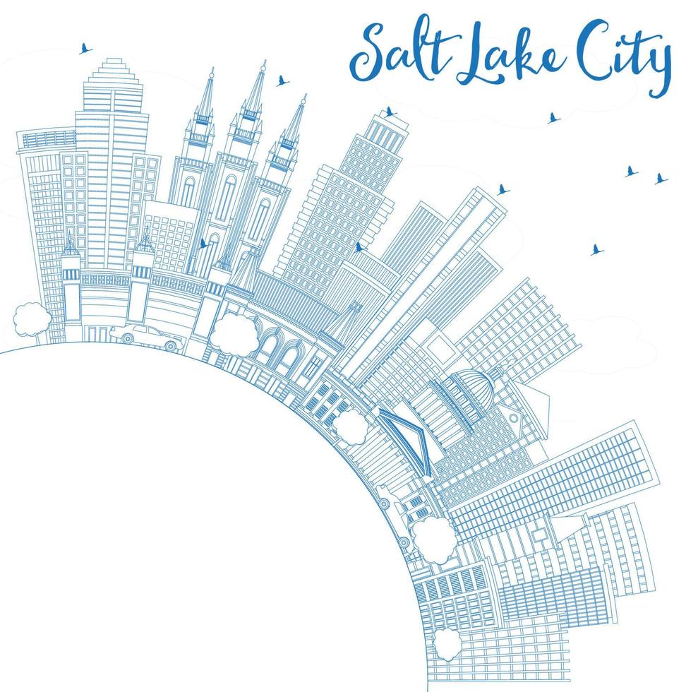 schema sale lago città orizzonte con blu edifici e copia spazio. vettore