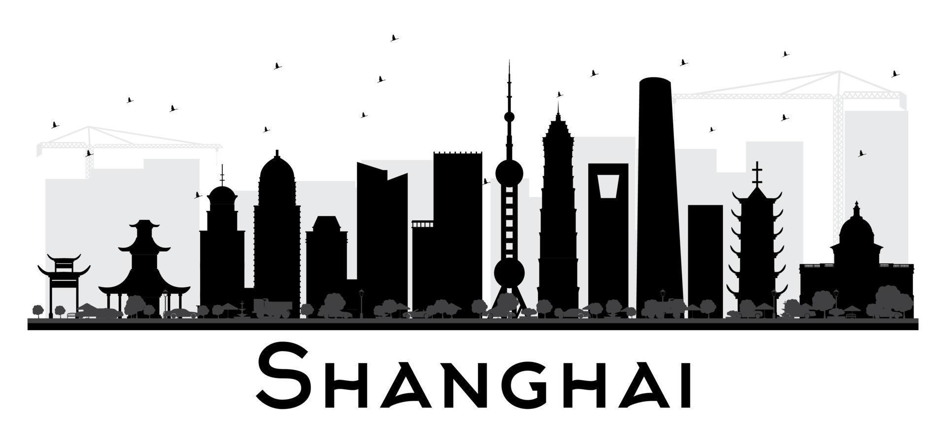 sagoma in bianco e nero dell'orizzonte della città di shanghai. vettore