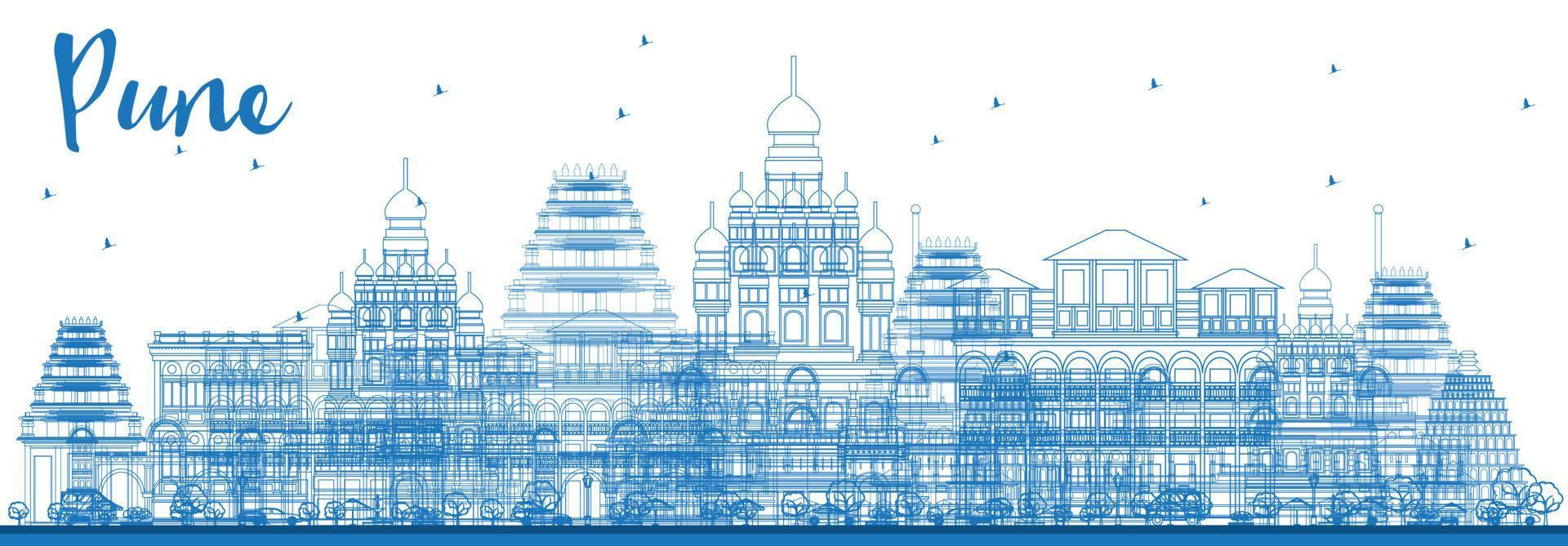 delineare lo skyline di Pune con edifici blu. vettore