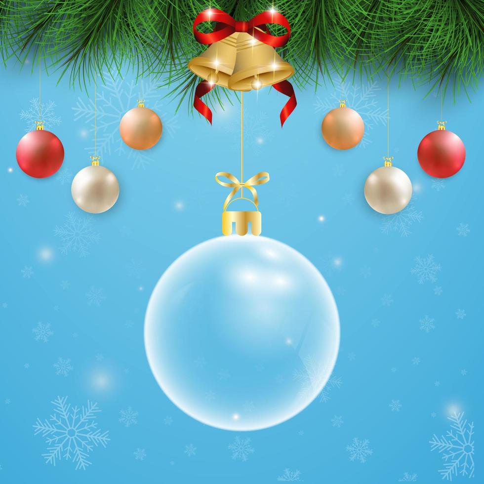 bicchiere palla Natale su blu sfondo. allegro Natale e contento nuovo anno con un' bicchiere palla e abete ramo Natale blu sfondo. Natale e nuovo anno sfondo vacanze. vettore illustrazione