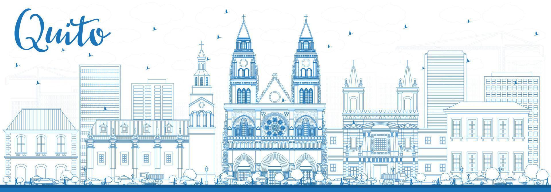 schema quito orizzonte con blu edifici. vettore