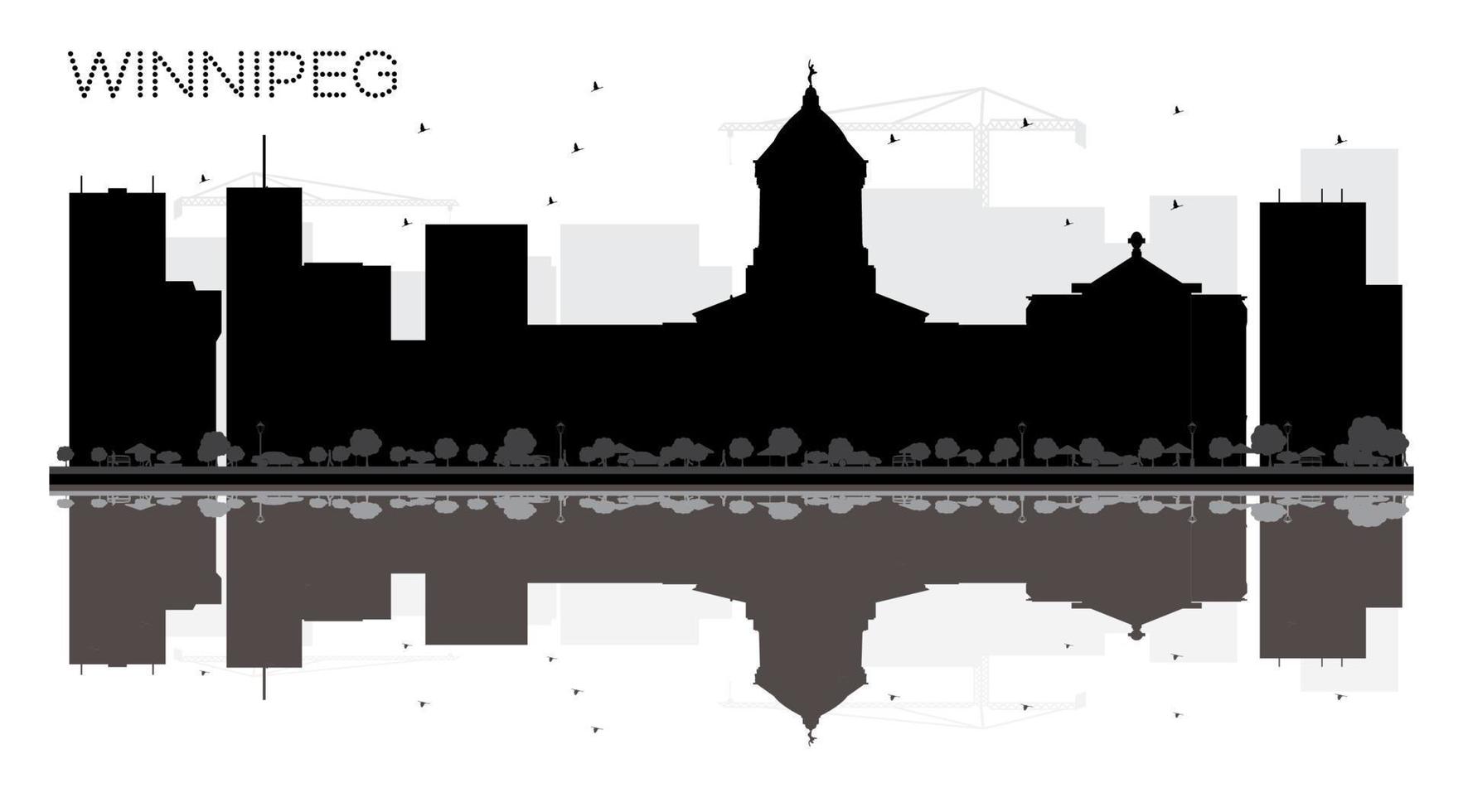 winnipeg città orizzonte nero e bianca silhouette con riflessi. vettore