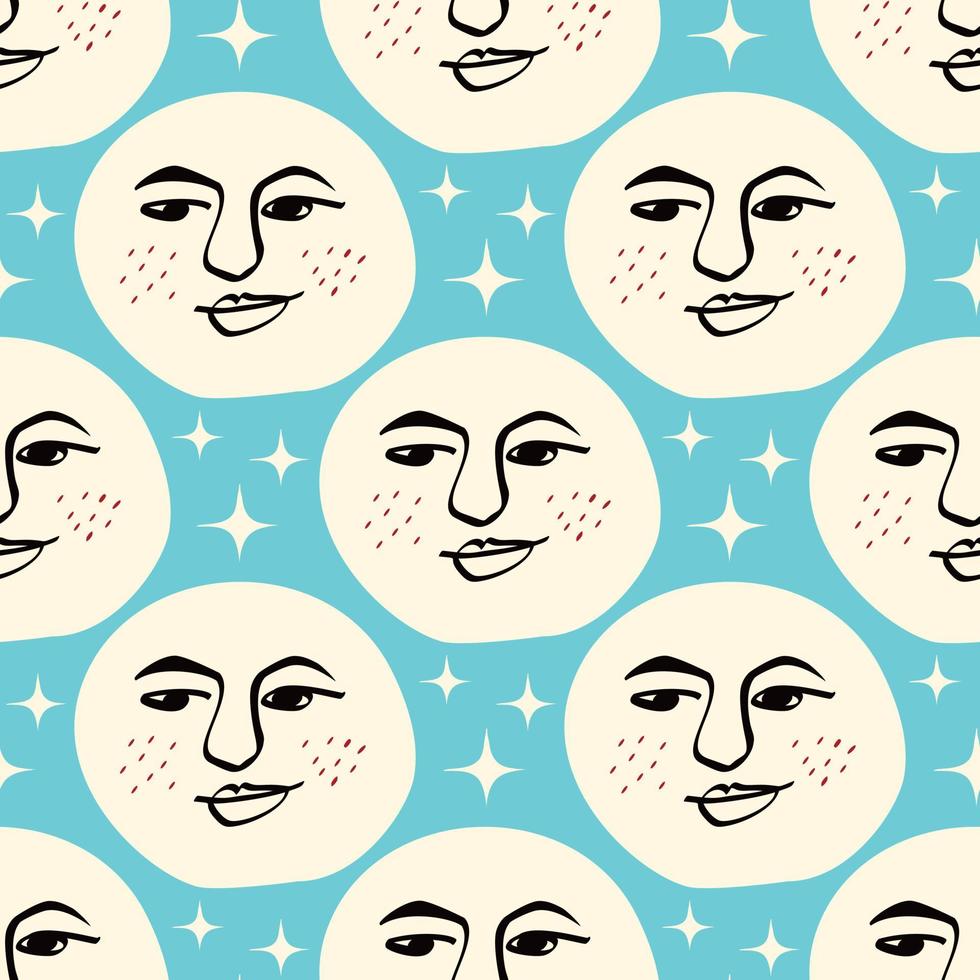 divertente funky modello di Luna con sorridente viso. illustrazione nel scarabocchio stile vettore