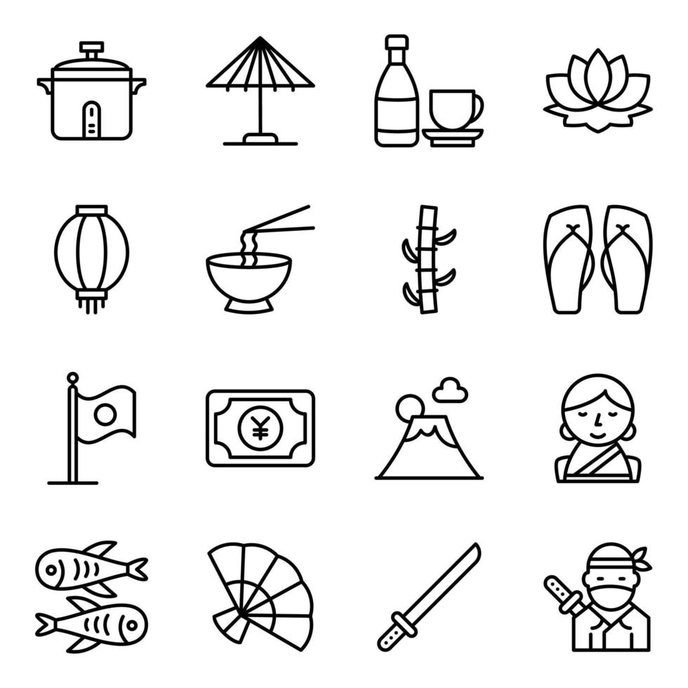 impostato di Giappone simboli linea icone vettore