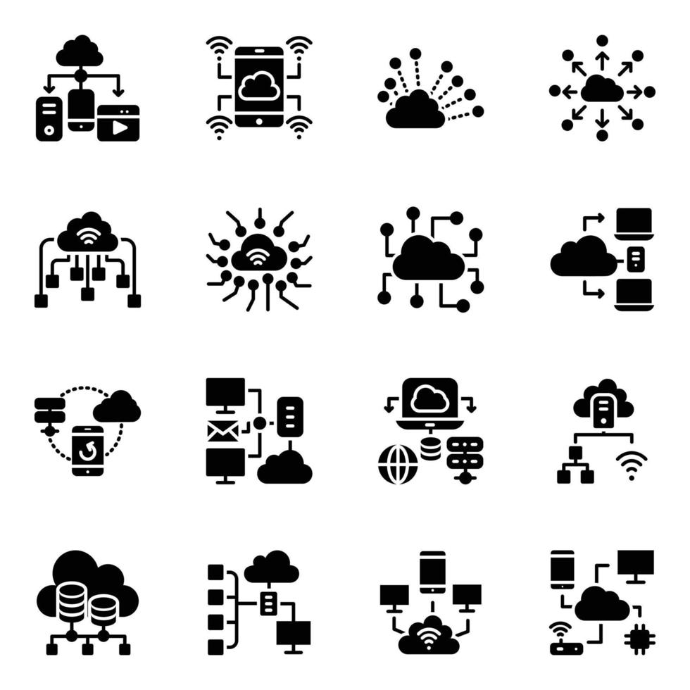 imballare di nube connessioni glifo icone vettore