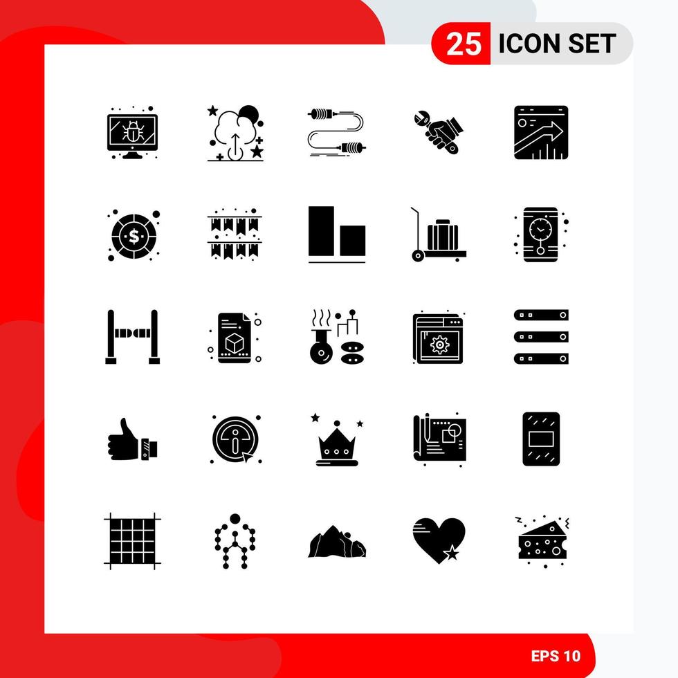 mobile interfaccia solido glifo impostato di 25 pittogrammi di del browser mano interazione utensili riparazione modificabile vettore design elementi