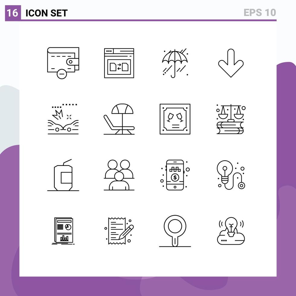 mobile interfaccia schema impostato di 16 pittogrammi di incidenti auto ombrello Scarica giù modificabile vettore design elementi
