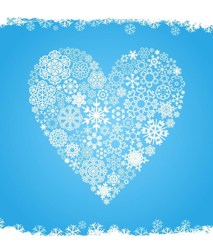 cuore fatto di i fiocchi di neve su un' blu sfondo. un' vettore illustrazione