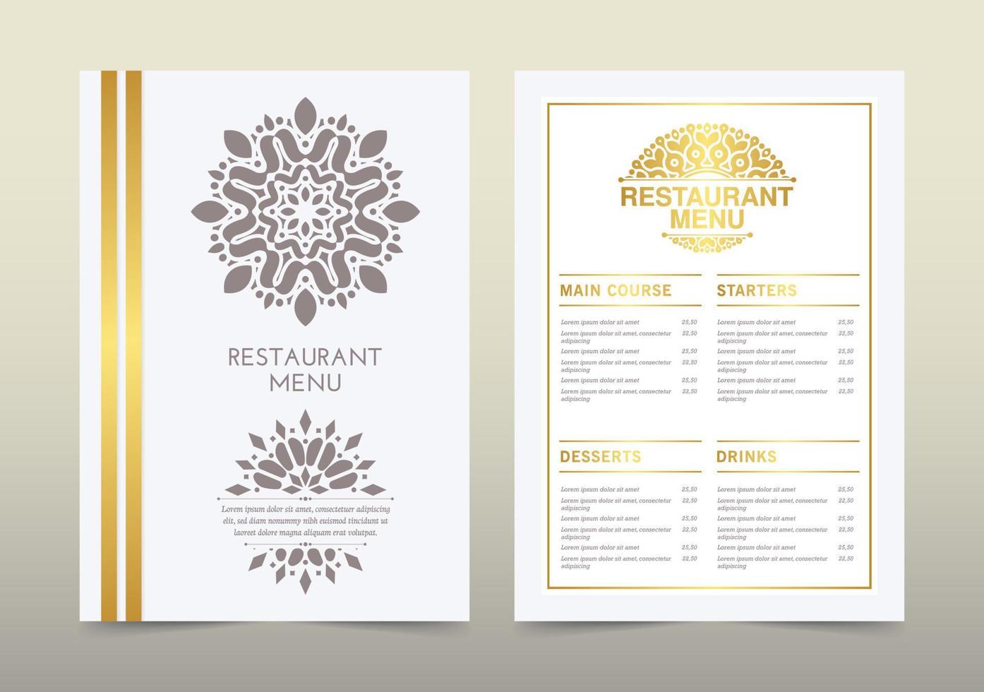 menu ristorante oro con elegante stile ornamentale vettore