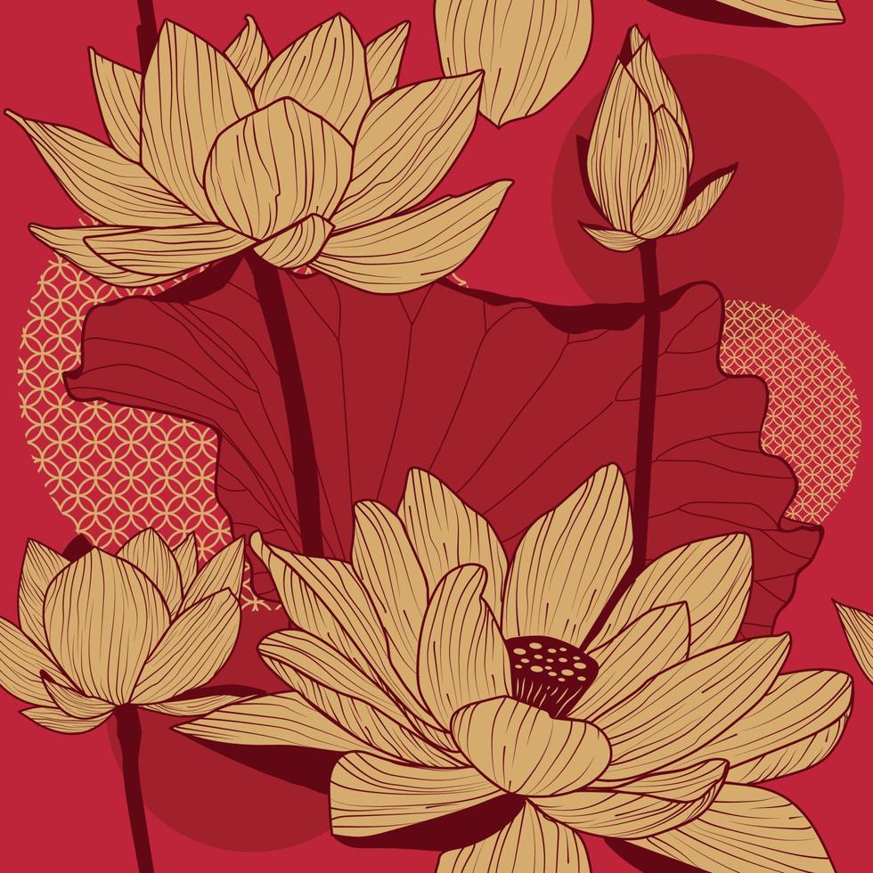 senza soluzione di continuità modello con naturale ornamento. asiatico loto fiore su un' d'oro sfondo vettore