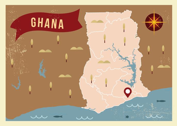 Vettore d'annata dell'illustrazione della mappa del Ghana